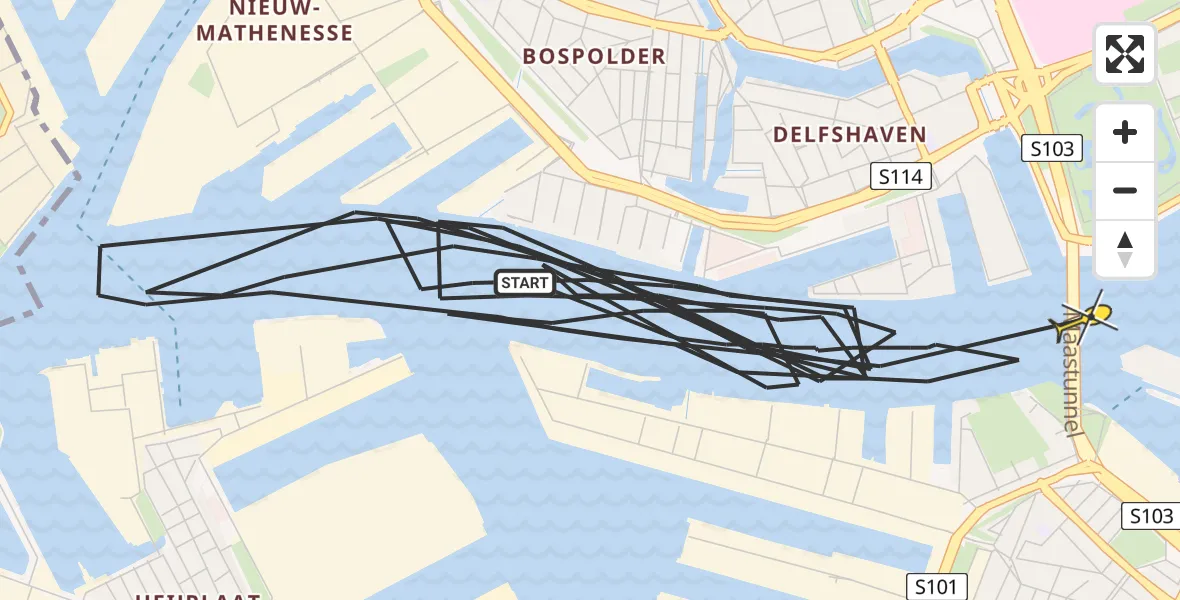 Routekaart van de vlucht: Kustwachthelikopter naar Erasmus MC, Sluisjesdijk