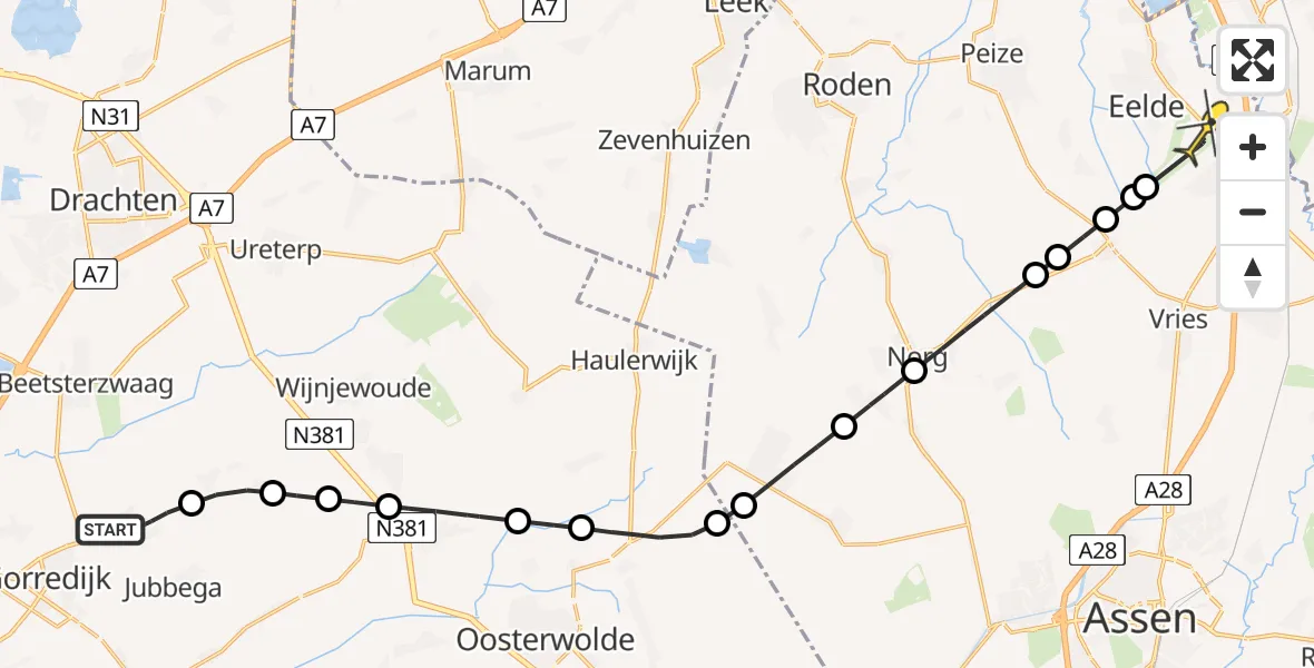 Routekaart van de vlucht: Lifeliner 4 naar Groningen Airport Eelde, Compagnonsfeart