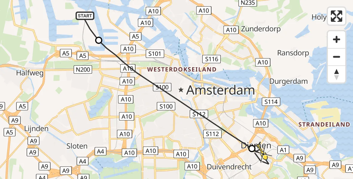 Routekaart van de vlucht: Lifeliner 1 naar Diemen, Sardiniëweg