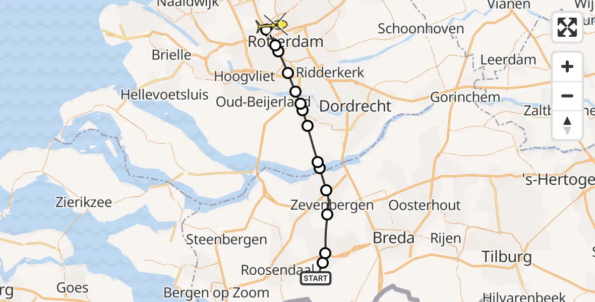 Routekaart van de vlucht: Lifeliner 2 naar Rotterdam The Hague Airport, Zundertseweg