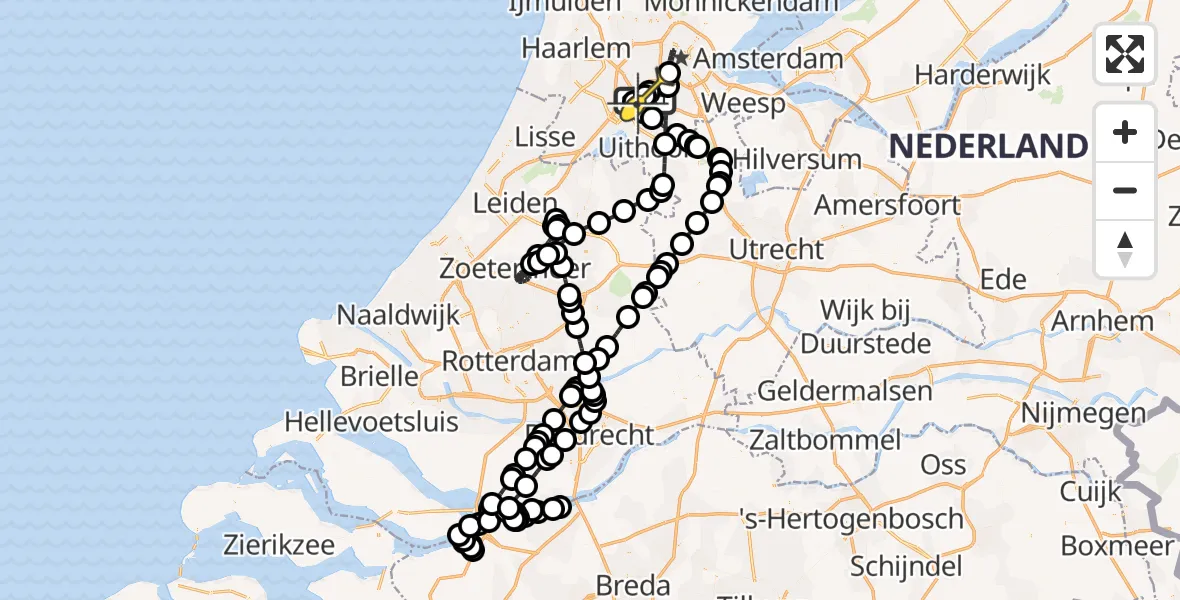 Routekaart van de vlucht: Politieheli naar Schiphol, Amsterdam-Bataviaweg