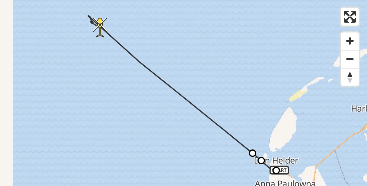 Routekaart van de vlucht: Kustwachthelikopter naar Kortevliet
