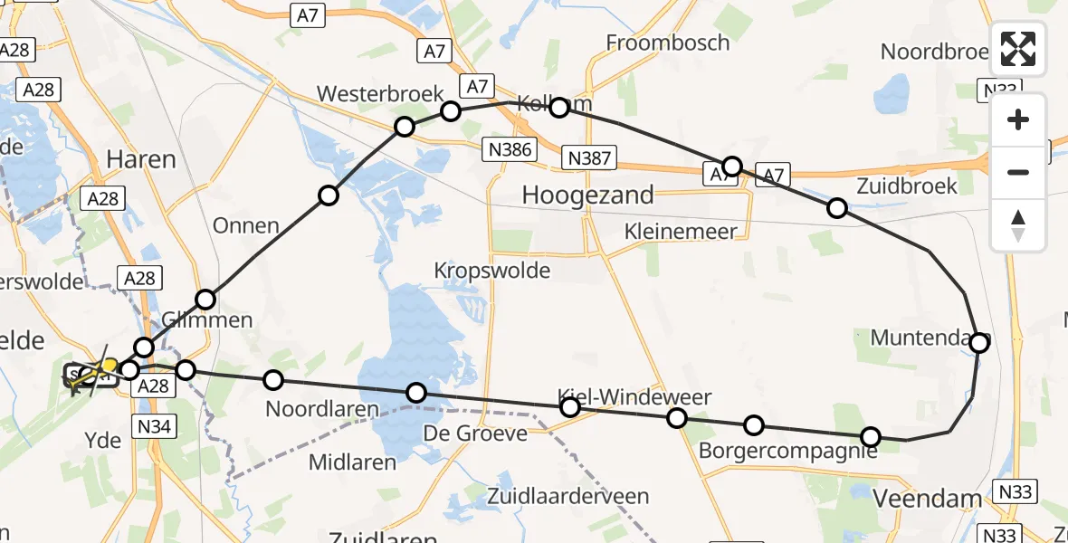 Routekaart van de vlucht: Lifeliner 4 naar Groningen Airport Eelde, Groningerstraat