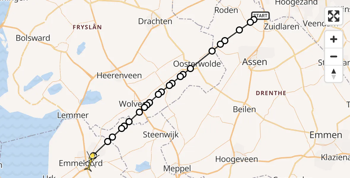 Routekaart van de vlucht: Lifeliner 4 naar Emmeloord, Lugtenbergerweg