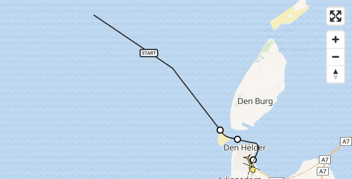 Routekaart van de vlucht: Kustwachthelikopter naar Vliegveld De Kooy, Luchthavenweg