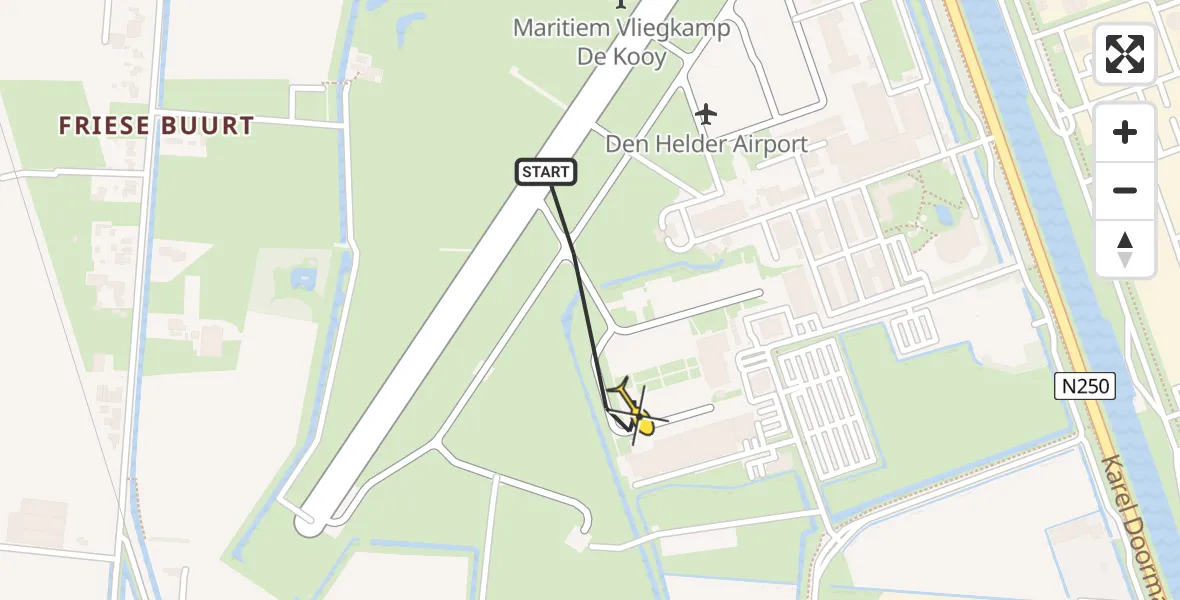 Routekaart van de vlucht: Kustwachthelikopter naar Vliegveld De Kooy, Luchthavenweg