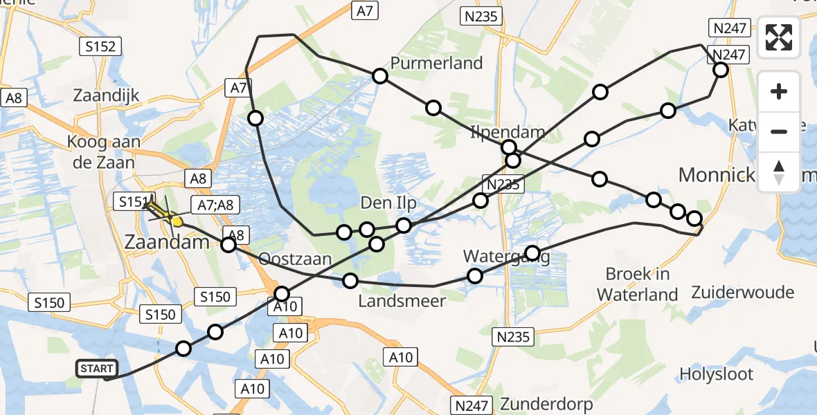 Routekaart van de vlucht: Lifeliner 1 naar Zaandam, Elbaweg