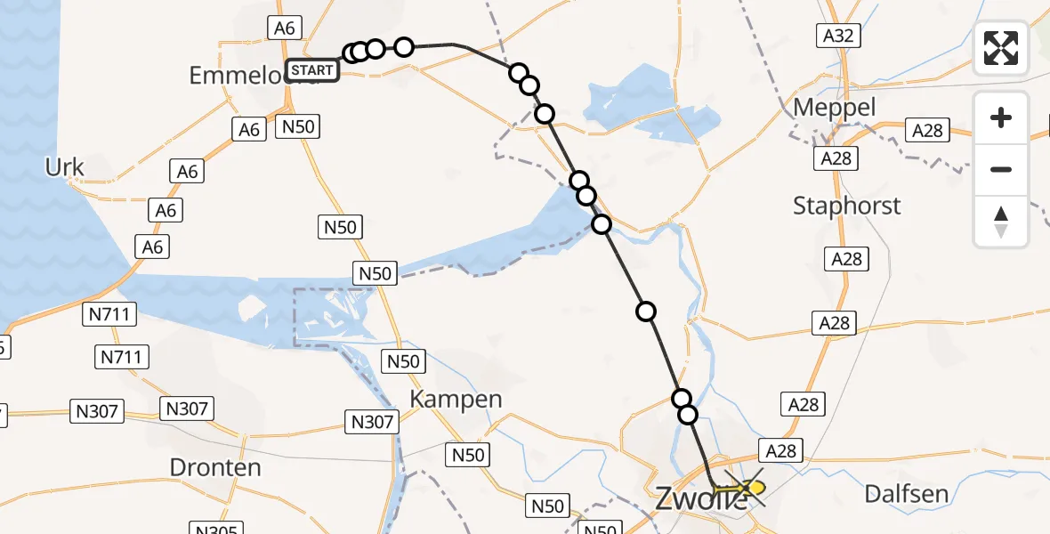 Routekaart van de vlucht: Lifeliner 4 naar Zwolle, Lindeweg