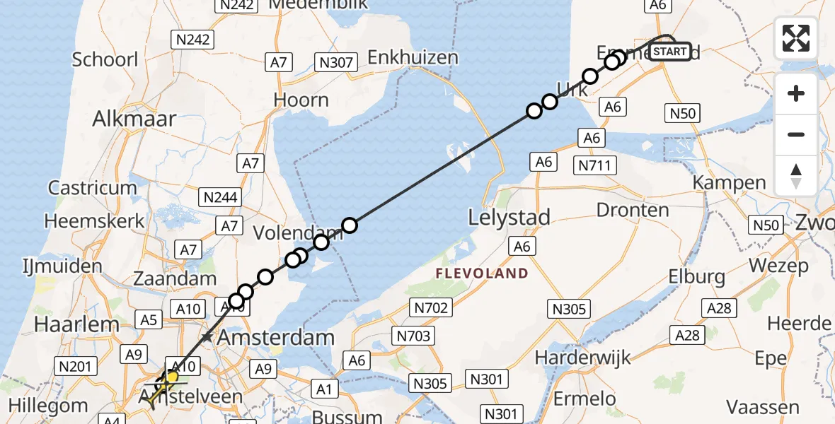 Routekaart van de vlucht: Politieheli naar Schiphol, Franc