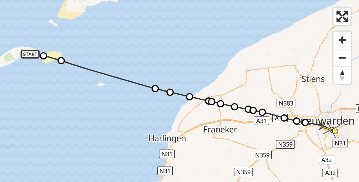 Routekaart van de vlucht: Ambulancehelikopter naar Leeuwarden, Havenweg