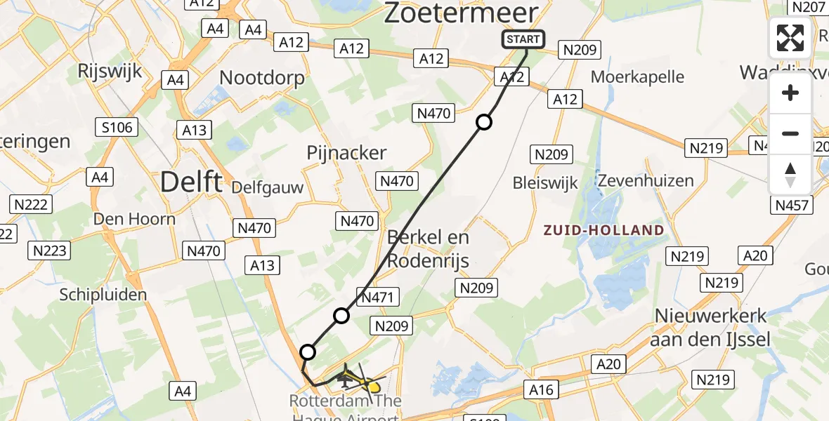 Routekaart van de vlucht: Lifeliner 2 naar Rotterdam The Hague Airport, Werner von Siemensstraat