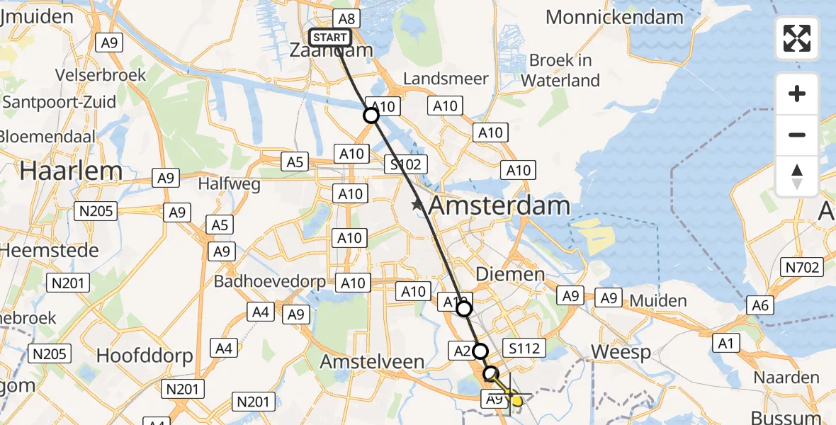Routekaart van de vlucht: Lifeliner 1 naar Academisch Medisch Centrum (AMC), Laan der Vrijheid