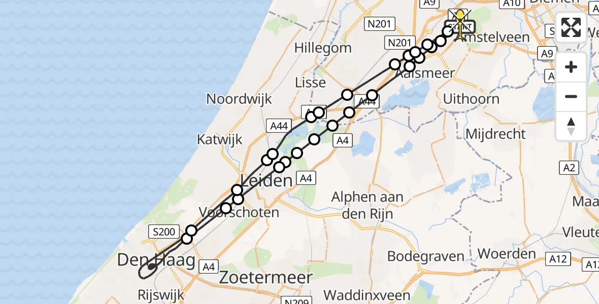 Routekaart van de vlucht: Politieheli naar Schiphol, Kraayveldstraat