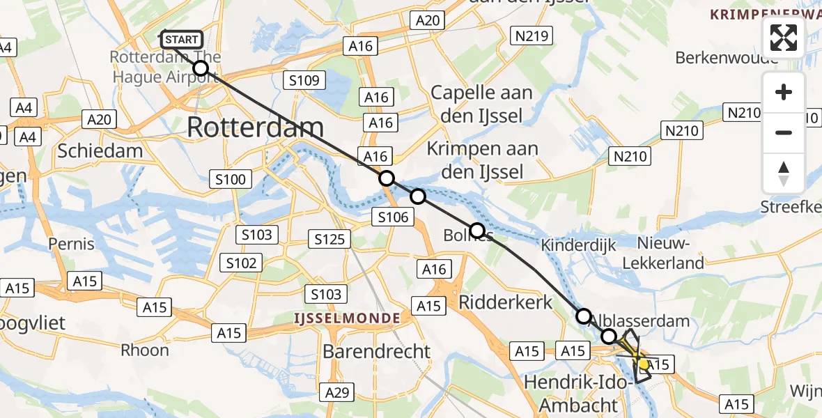 Routekaart van de vlucht: Lifeliner 2 naar Alblasserdam, Brandenburgbaan