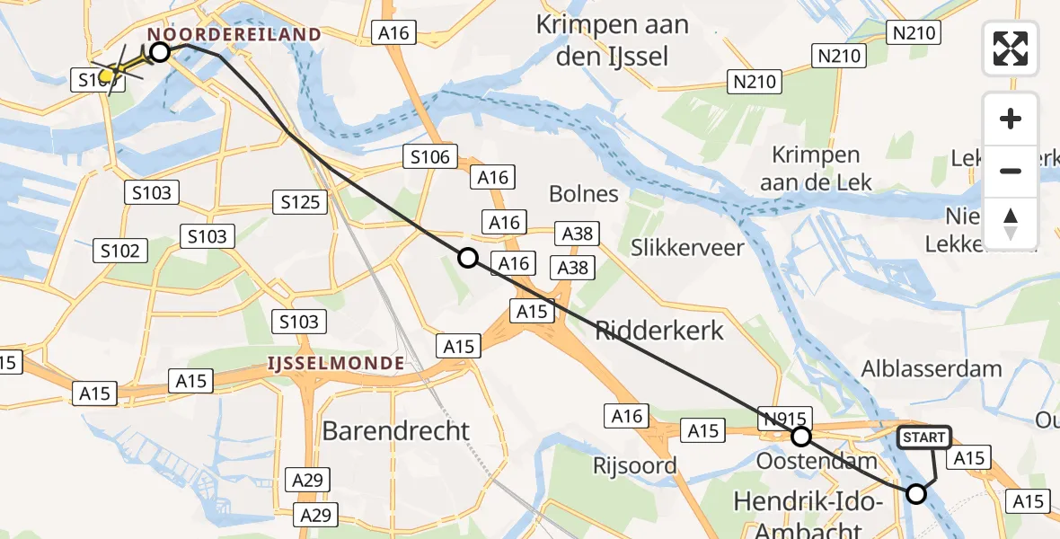 Routekaart van de vlucht: Lifeliner 2 naar Erasmus MC, Noordeinde