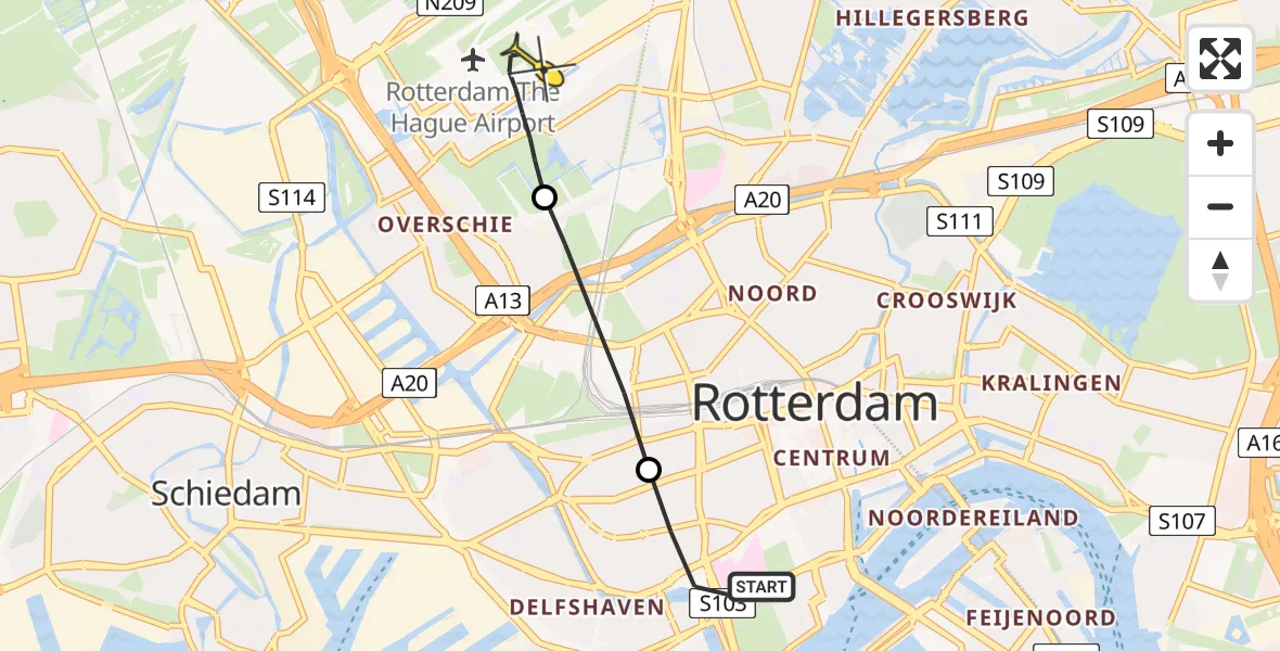 Routekaart van de vlucht: Lifeliner 2 naar Rotterdam The Hague Airport, Mathenesserlaan