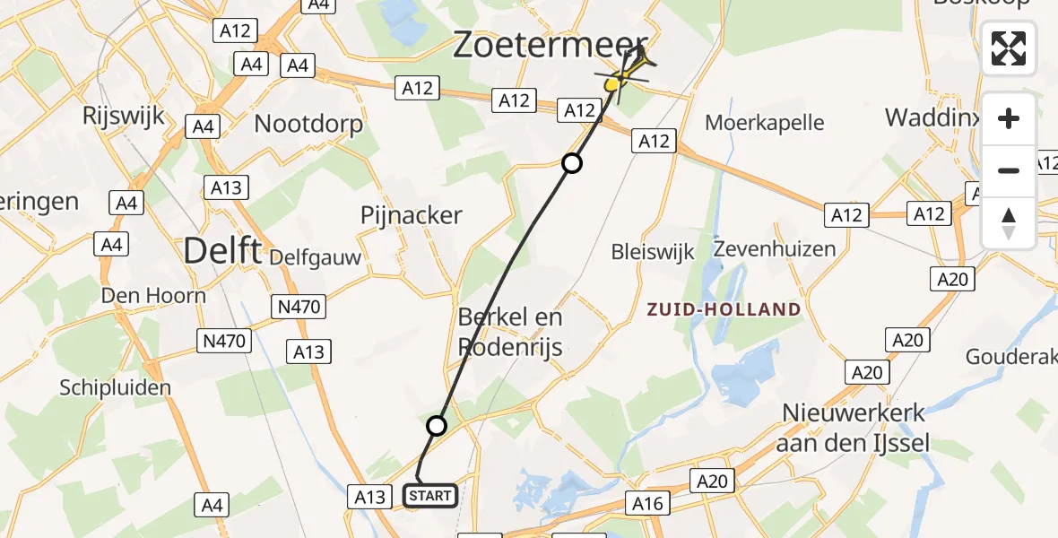 Routekaart van de vlucht: Lifeliner 2 naar Zoetermeer, Oostweg