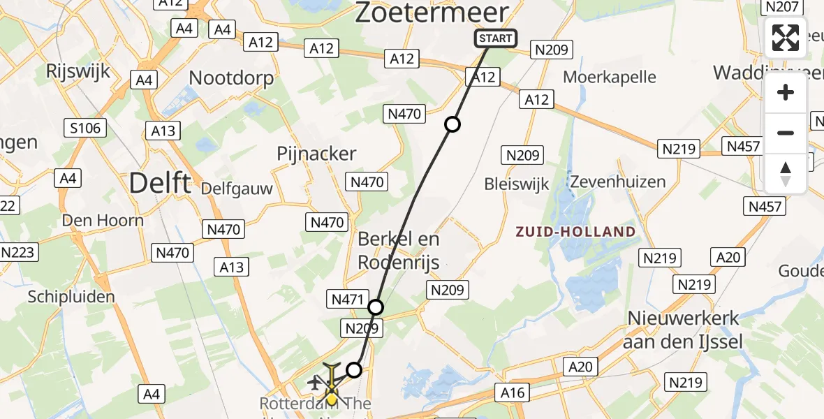 Routekaart van de vlucht: Lifeliner 2 naar Rotterdam The Hague Airport, Werner von Siemensstraat