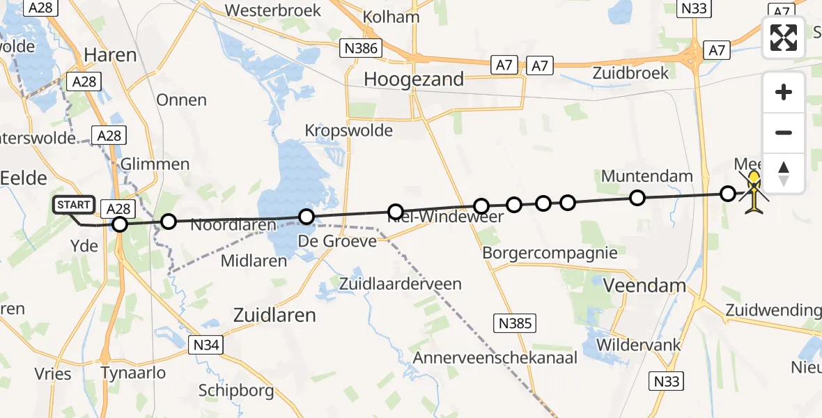 Routekaart van de vlucht: Lifeliner 4 naar Meeden, Duinstraat