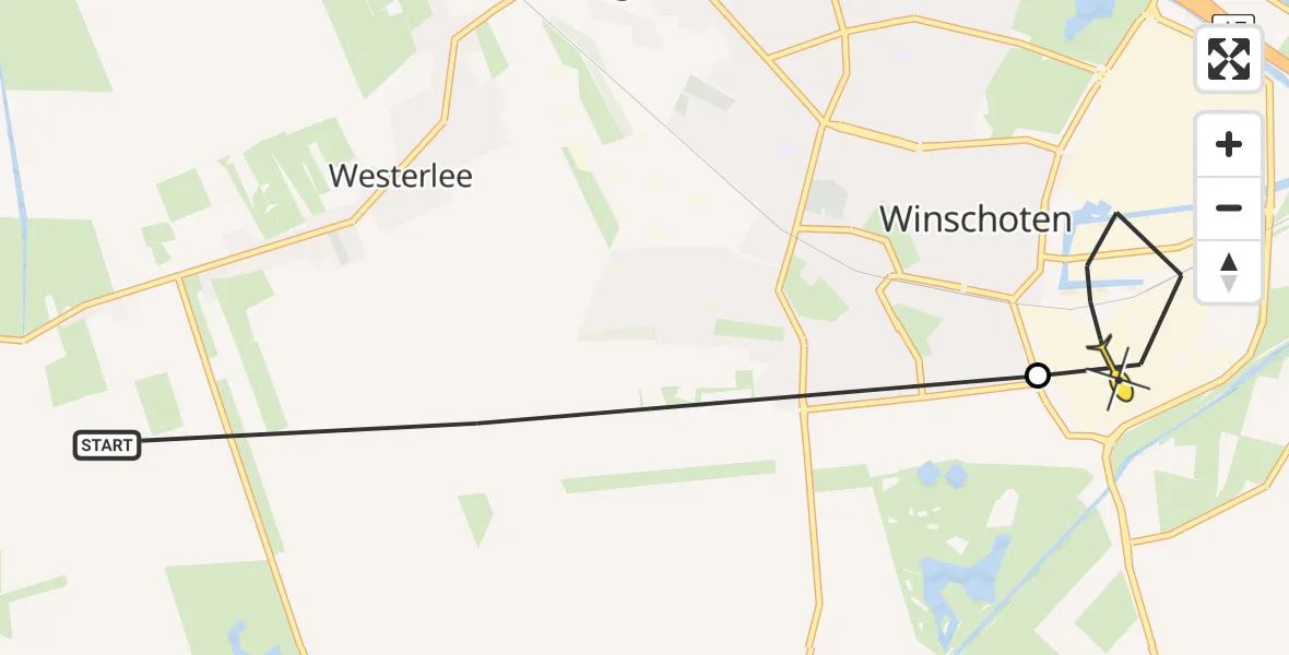 Routekaart van de vlucht: Lifeliner 4 naar Winschoten, Veenweg