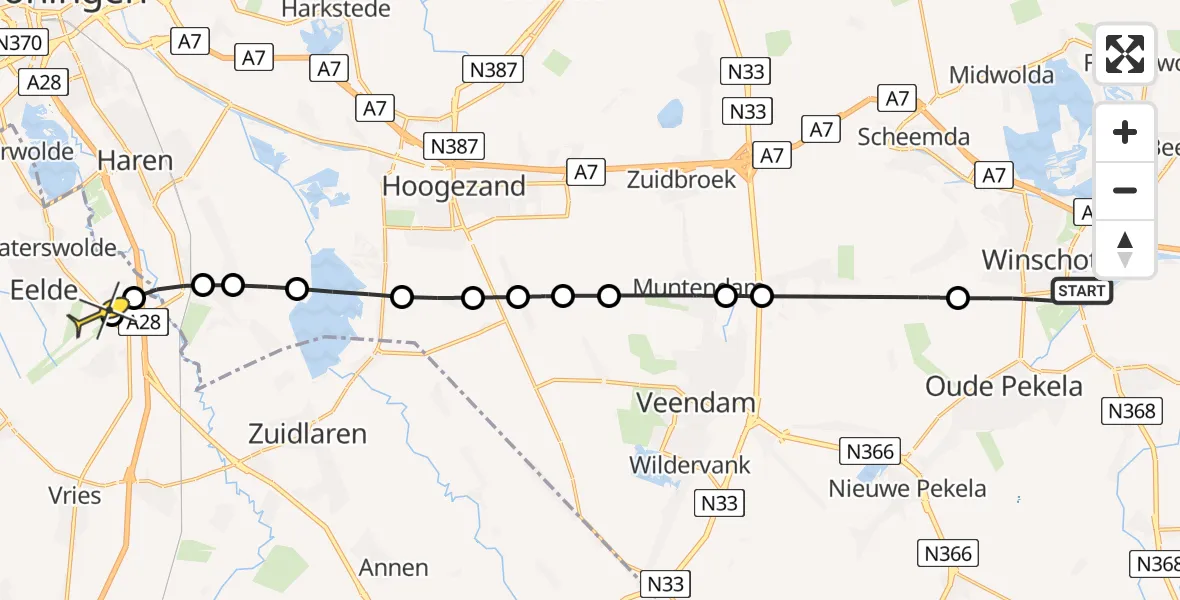 Routekaart van de vlucht: Lifeliner 4 naar Groningen Airport Eelde, Udesweg