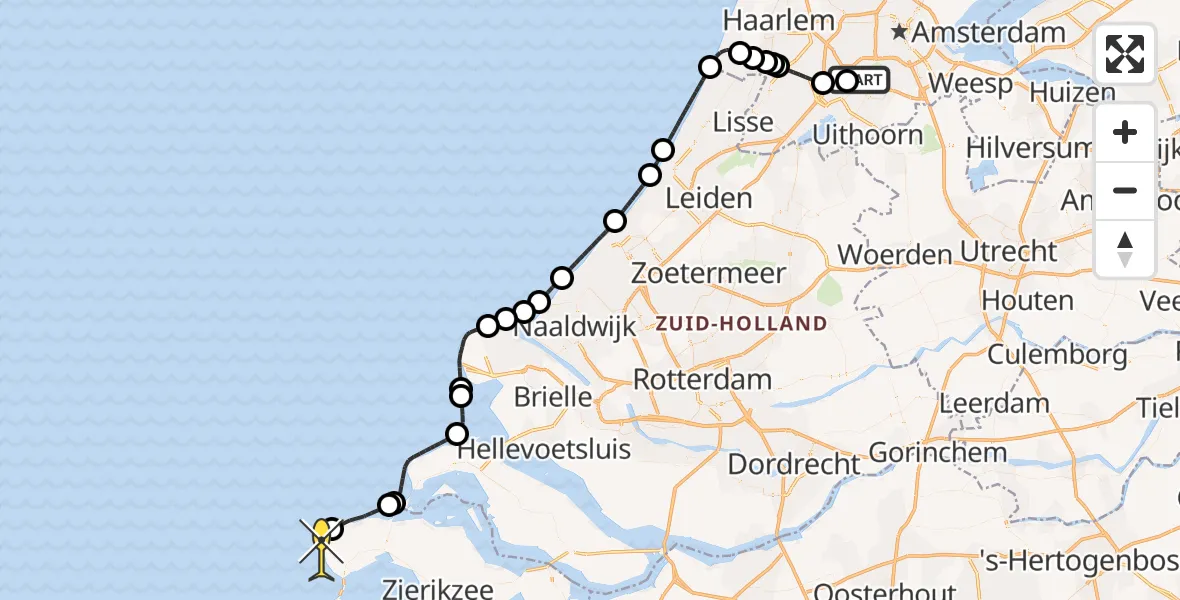 Routekaart van de vlucht: Politieheli naar Burgh-Haamstede, Ceintuurbaan