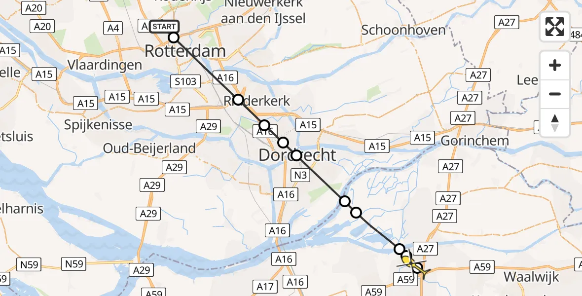 Routekaart van de vlucht: Lifeliner 2 naar Raamsdonksveer, Van der Duijn van Maasdamweg