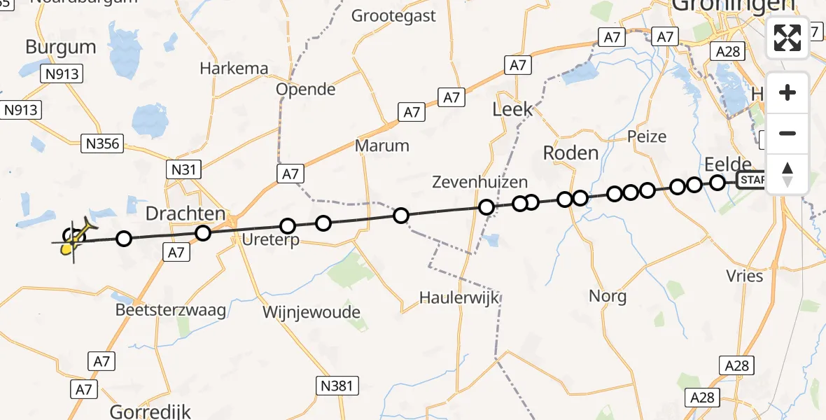 Routekaart van de vlucht: Lifeliner 4 naar De Wilgen, Hoofdweg