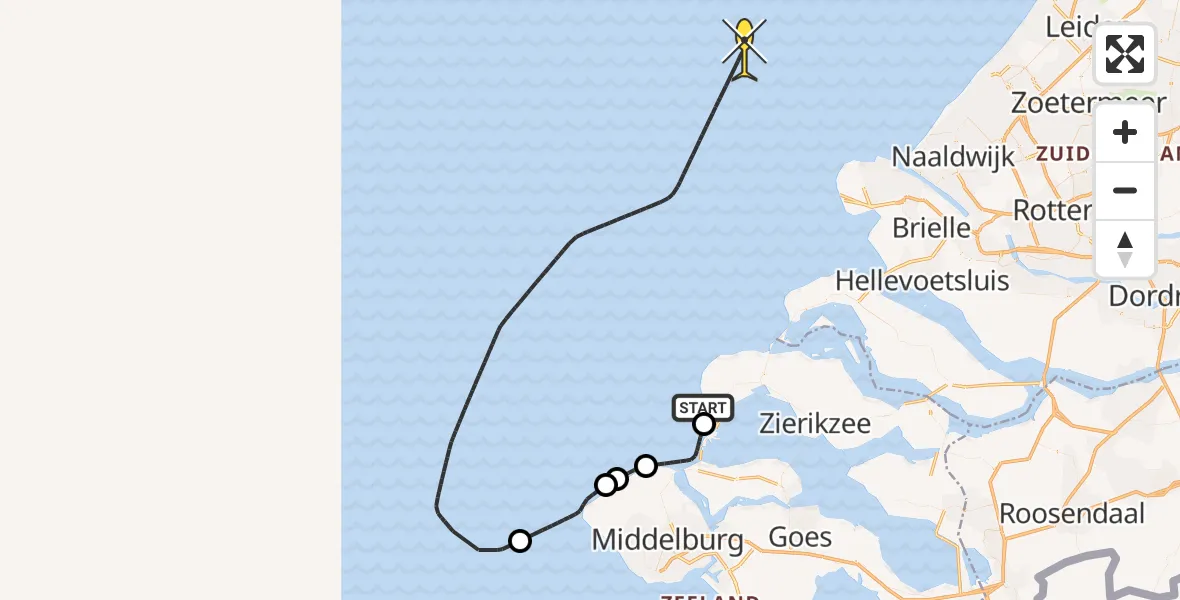 Routekaart van de vlucht: Politiehelikopter naar Strand Westenschouwen