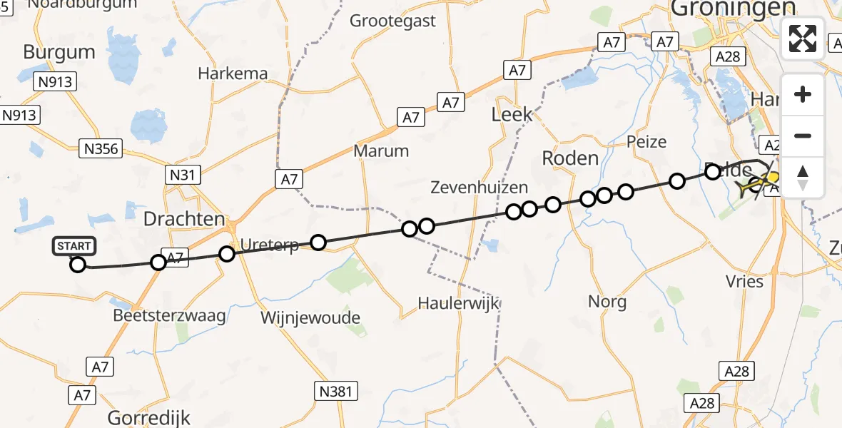 Routekaart van de vlucht: Lifeliner 4 naar Groningen Airport Eelde, Krite