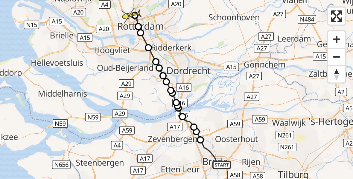 Routekaart van de vlucht: Lifeliner 2 naar Rotterdam The Hague Airport, Claudius Prinsenlaan