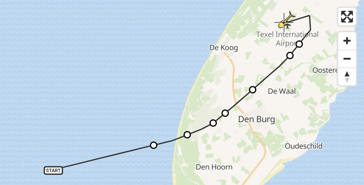 Routekaart van de vlucht: Politieheli naar Texel International Airport, Postweg