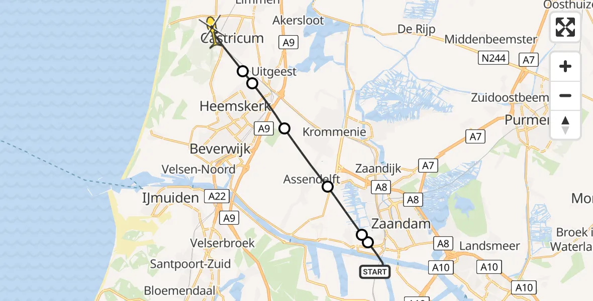 Routekaart van de vlucht: Lifeliner 1 naar Castricum, Grote Tocht