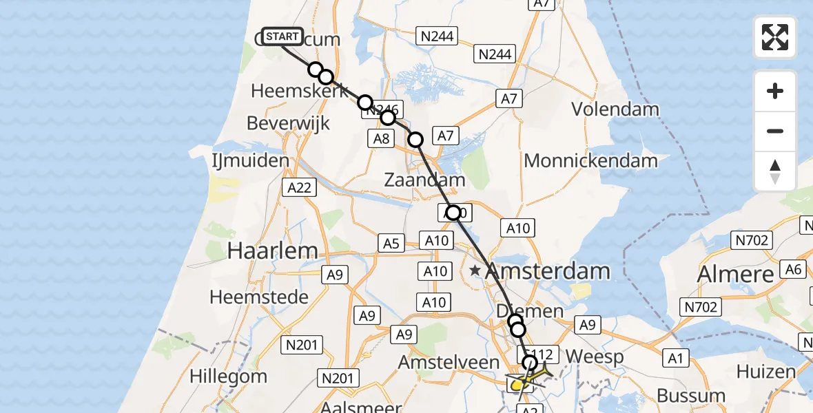 Routekaart van de vlucht: Lifeliner 1 naar Academisch Medisch Centrum (AMC), Oude Schulpweg