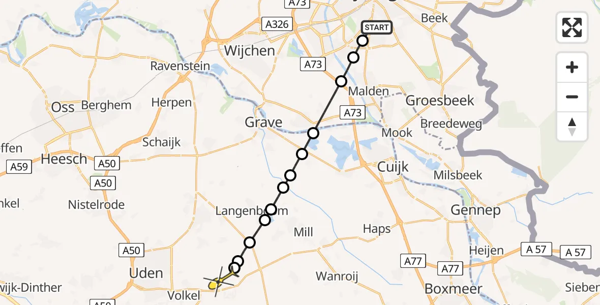 Routekaart van de vlucht: Lifeliner 3 naar Vliegbasis Volkel, Polderstraat