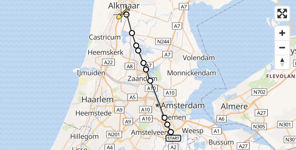 Routekaart van de vlucht: Lifeliner 1 naar Alkmaar, Paasheuvelweg