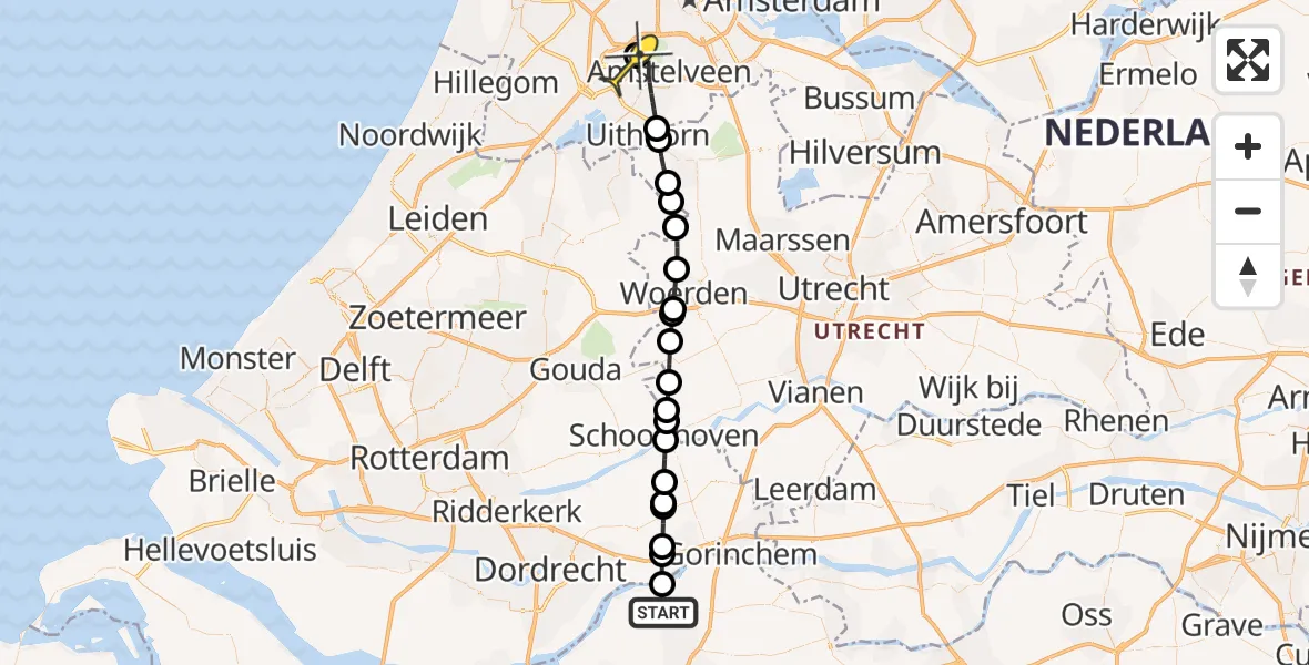 Routekaart van de vlucht: Politieheli naar Schiphol, Bandijk