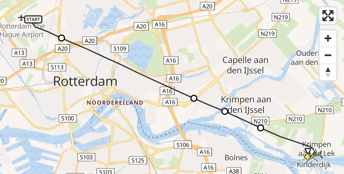 Routekaart van de vlucht: Lifeliner 2 naar Krimpen aan de Lek, Beekweg