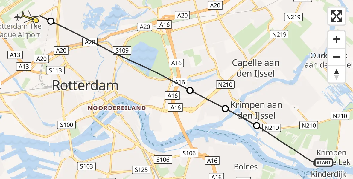 Routekaart van de vlucht: Lifeliner 2 naar Rotterdam The Hague Airport, Tiendweg