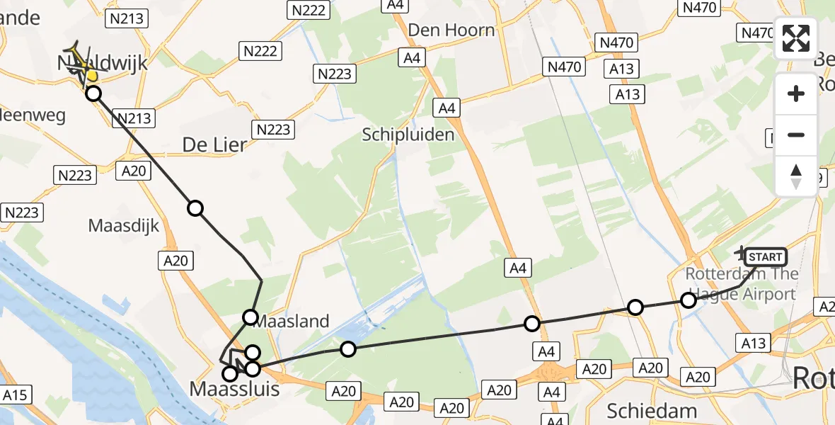 Routekaart van de vlucht: Lifeliner 2 naar Naaldwijk, Schipholstraat