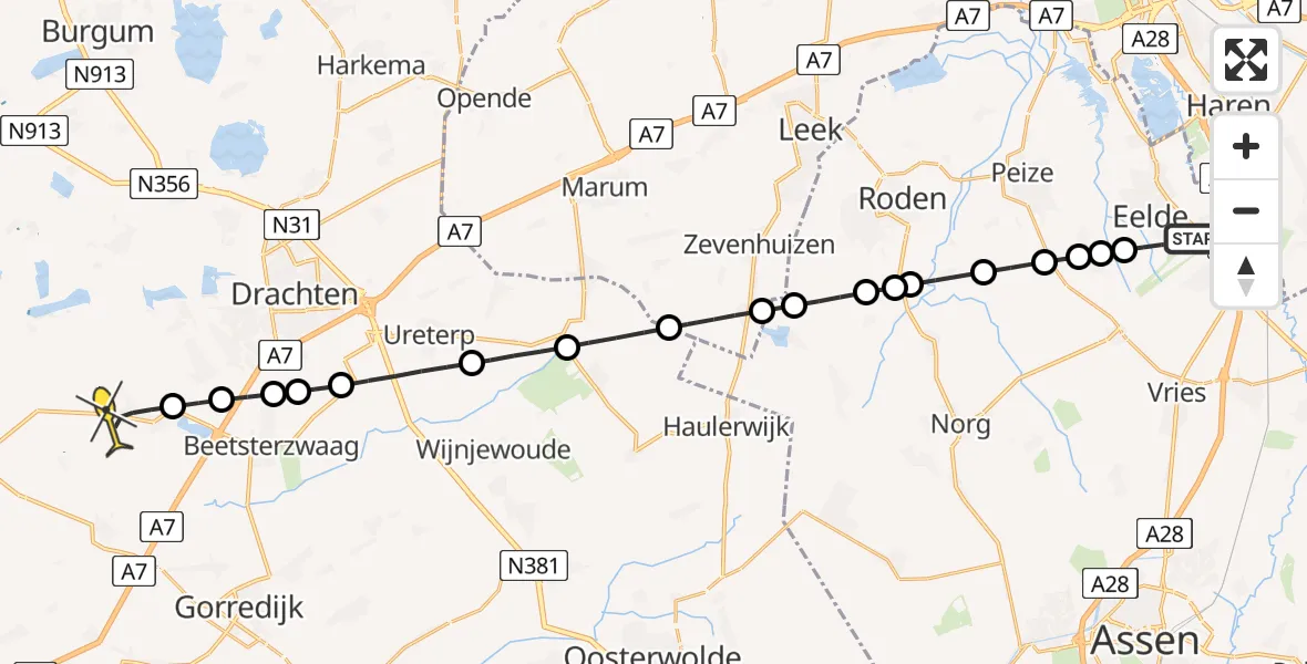 Routekaart van de vlucht: Lifeliner 4 naar Nij Beets, Hoofdweg