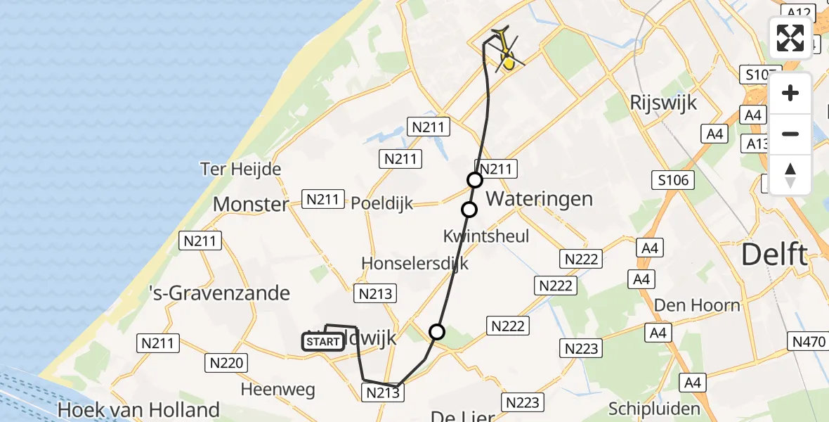 Routekaart van de vlucht: Lifeliner 2 naar Den Haag, Verdilaan