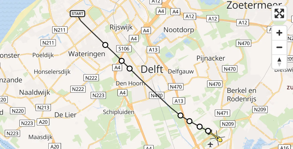 Routekaart van de vlucht: Lifeliner 2 naar Rotterdam The Hague Airport, Wapserveenstraat