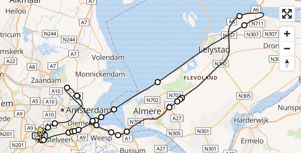 Routekaart van de vlucht: Politieheli naar Schiphol, Schipholdijk