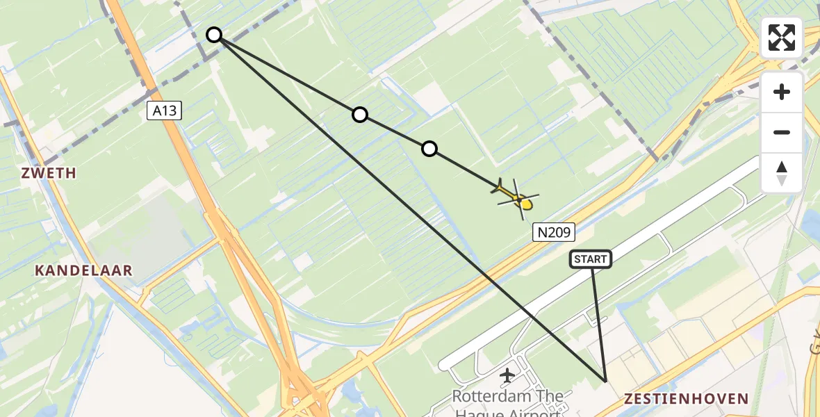 Routekaart van de vlucht: Lifeliner 2 naar Rotterdam The Hague Airport, Zwetkade