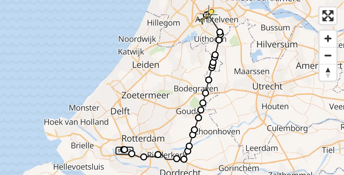 Routekaart van de vlucht: Politiehelikopter naar Schiphol, Lombardijsepad