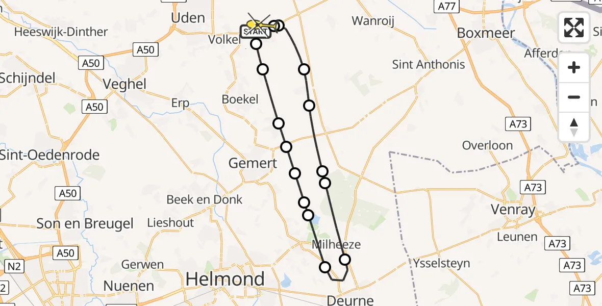 Routekaart van de vlucht: Lifeliner 3 naar Vliegbasis Volkel, Vogelstraat