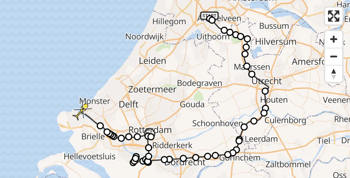Routekaart van de vlucht: Politiehelikopter naar Hoek van Holland, Voltweg