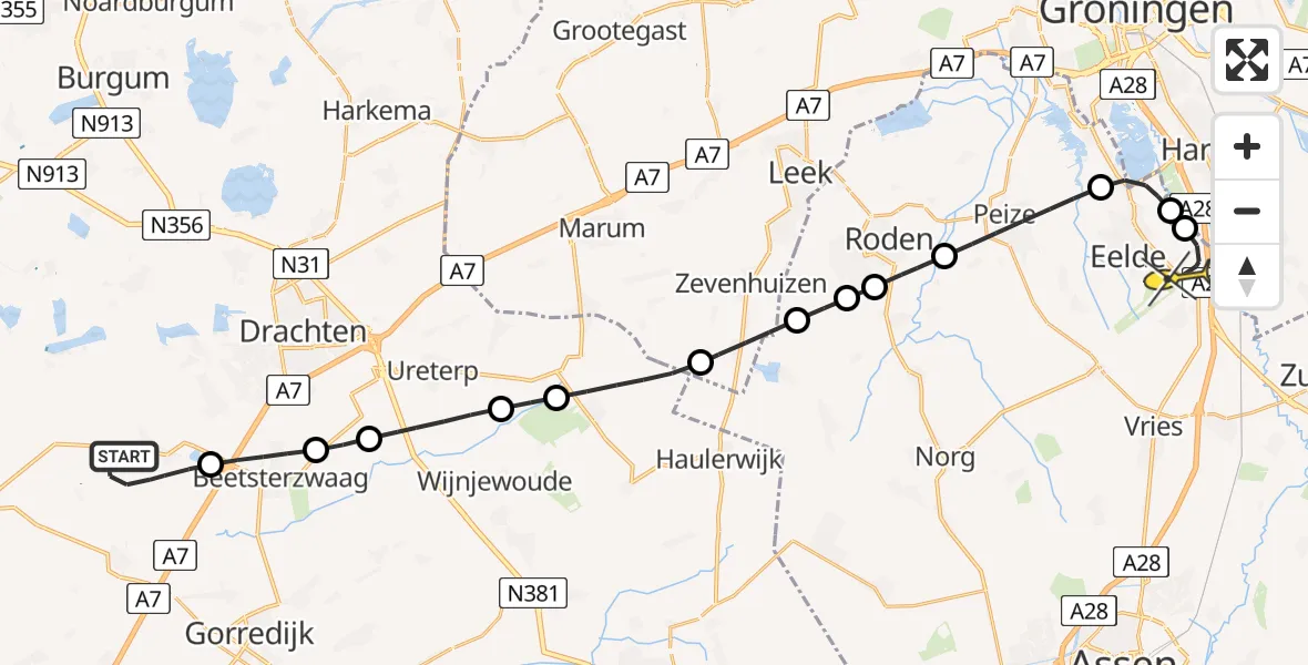 Routekaart van de vlucht: Lifeliner 4 naar Groningen Airport Eelde, Krûme Swynswei