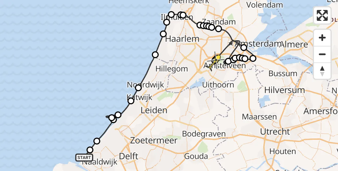 Routekaart van de vlucht: Politiehelikopter naar Schiphol, Naturistenstrand Westduinpark